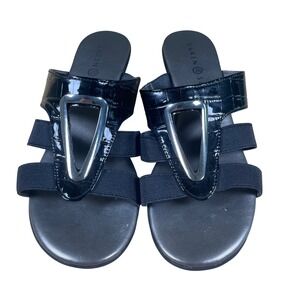 Karen Scott Wedge Sandals‎ Womens Size 7M Black Elastic Slip On Comfortable